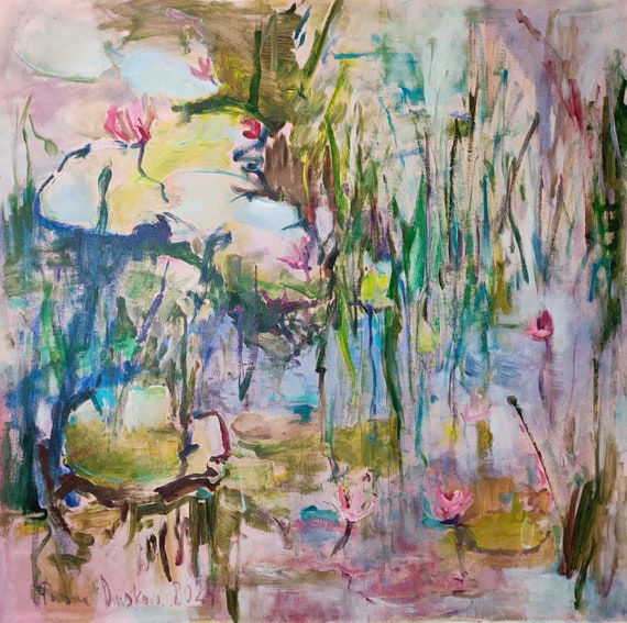 Oversize Painting, Large Painting, Original Painted Canvas, Water Lily Painting, Large Original Abstract Art, Original Acrylic Artwork