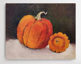 Original Oil Painting: Pumpkin Fall Decor, Autumnal Wall Art
