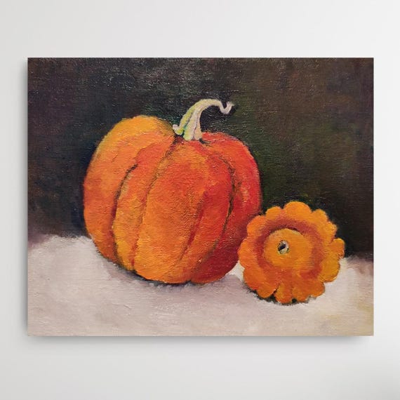 Original Oil Painting: Pumpkin Fall Decor, Autumnal Wall Art