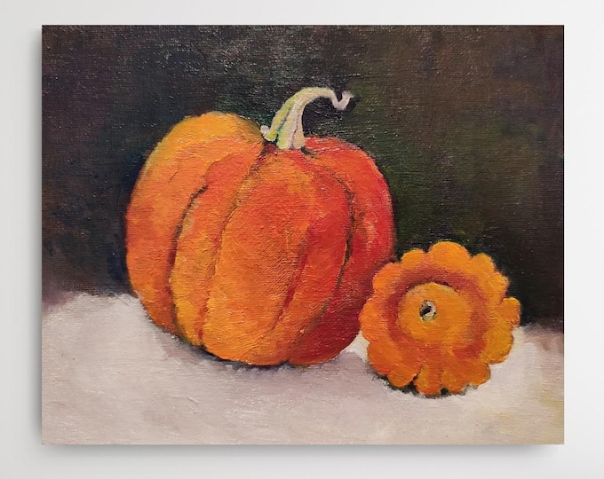 Original Oil Painting: Pumpkin Fall Decor, Autumnal Wall Art