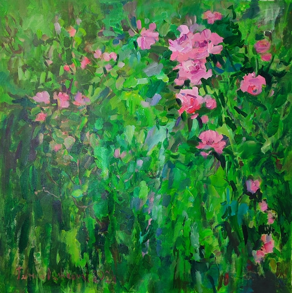 Oversized Paintings, Large Painting on Canvas, Original Large Canvas Art, 36 x 36 inches, Emerald Green Impressionistic Art, Modern Abstract