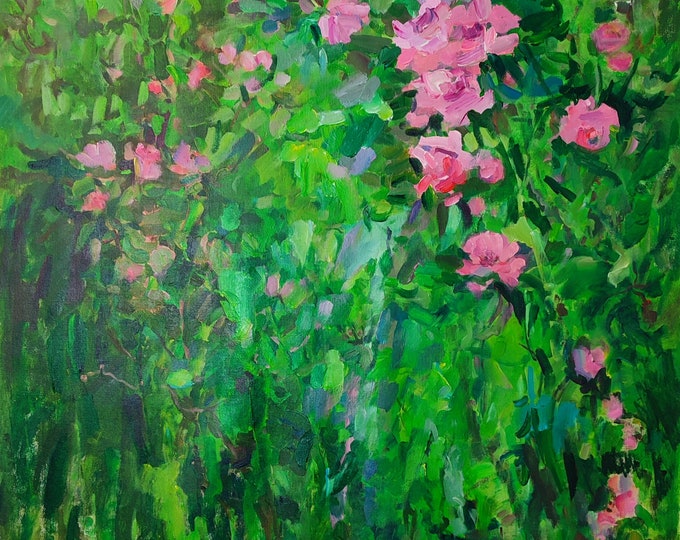 Emerald Green Floral Painting MADE TO ORDER: Large Abstract Acrylic Art (36x36 inches)