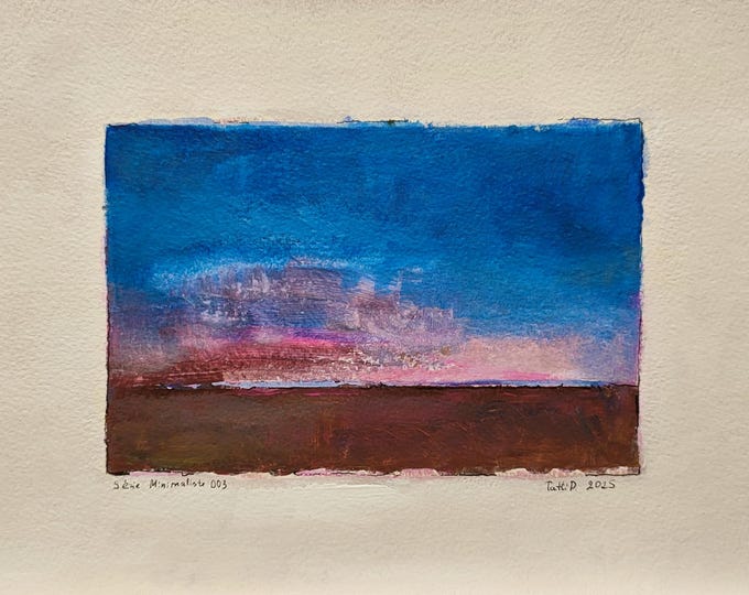 Original Painting Sunset Abstract Minimalist Landscape Blue Brown Pink Artwork, Bestfriend Gift