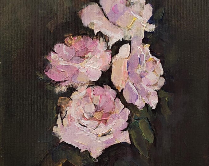 Original Rose Painting, Dark Floral Bouquet Acrylic Art (8x11 inch)