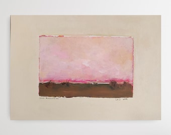 Original Painting Abstract Minimalist Landscape Autumn Pink Brown Artwork, New Home  Present