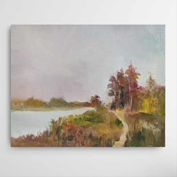 Oil Painting Original, Autumn Painting Landscape. Autumnal Home Decor Field Road Painting. Meadow Painting, Rustic Oil Painting 8x10inch.