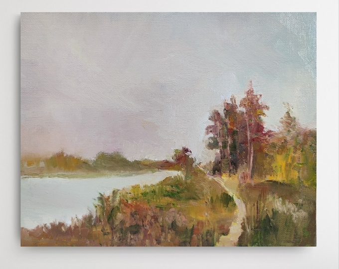 Oil Painting Original, Autumn Painting Landscape. Autumnal Home Decor Field Road Painting. Meadow Painting, Rustic Oil Painting 8x10inch.