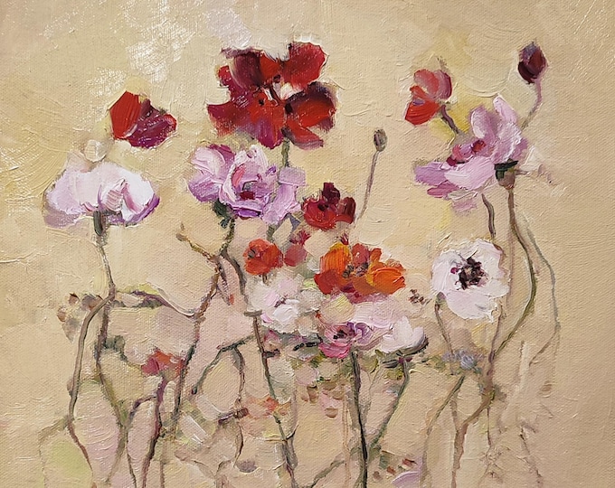 Poppy Painting, Oil Painting Original, Poppies Wildflower Painting, Meadow Painting,  French Oil Painting, Poppy Field Painting.