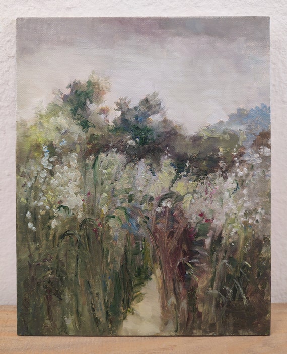 Original Rustic Oil Painting, Spring Meadow Painting, Wildflower Canvas Painting, Original Neutral Oil Painting, Field Oil Painting