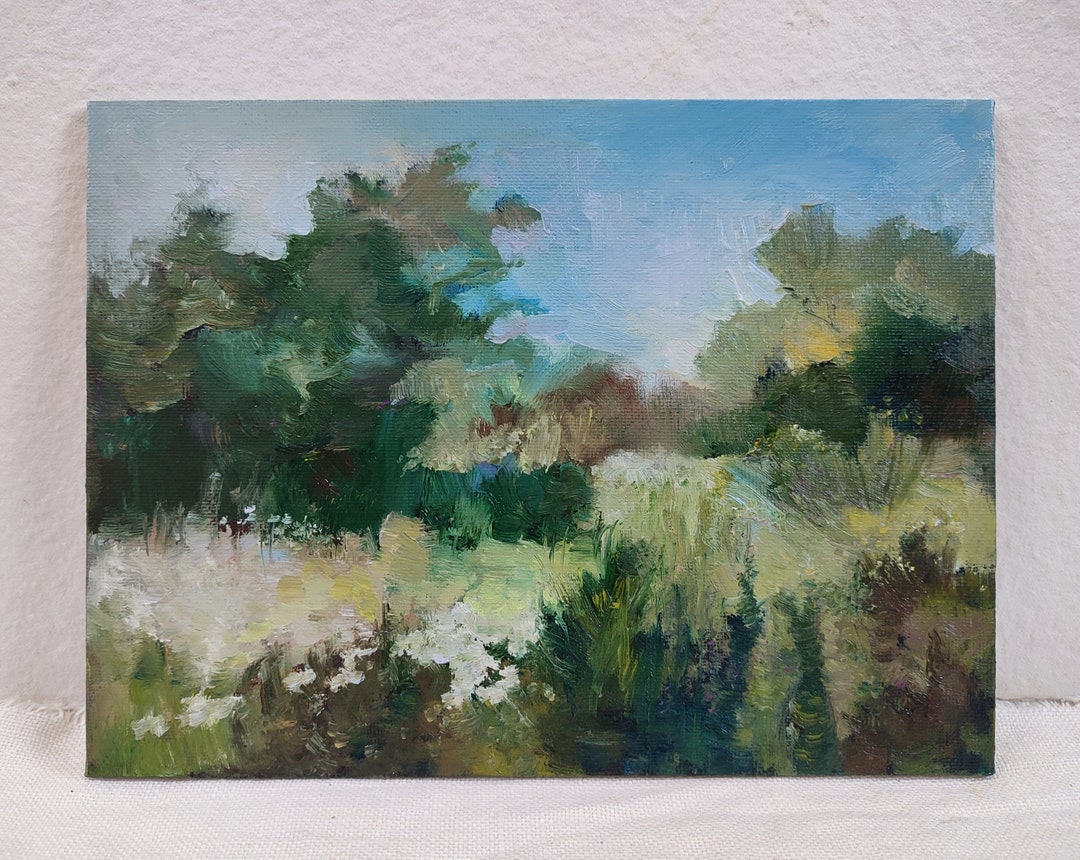 Landscape Oil Painting, Dark Green Wall Art, Road Painting Field Path ...