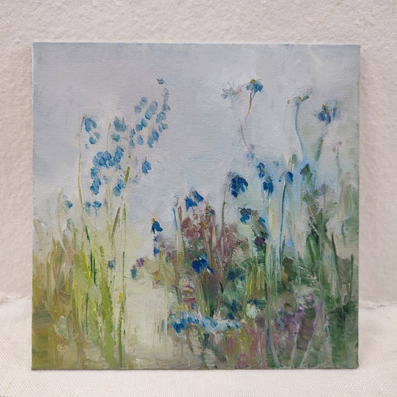 Wildflowers Original Oil Painting on Canvas, Floral Oil Painting, Countryside Painting, Meadow Painting, Simple Flower Painting Square 8x8"