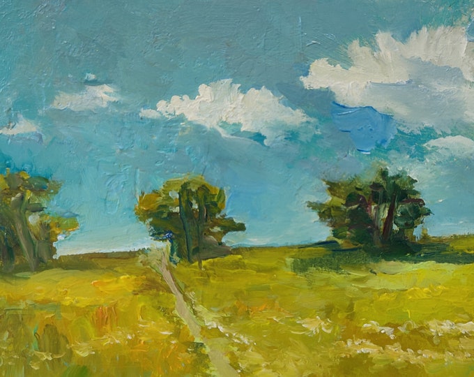 Original Oil Painting, Rustic Oil Painting, Trees Oil Painting, Meadow Painting, cardboard panel, 4x6 inches