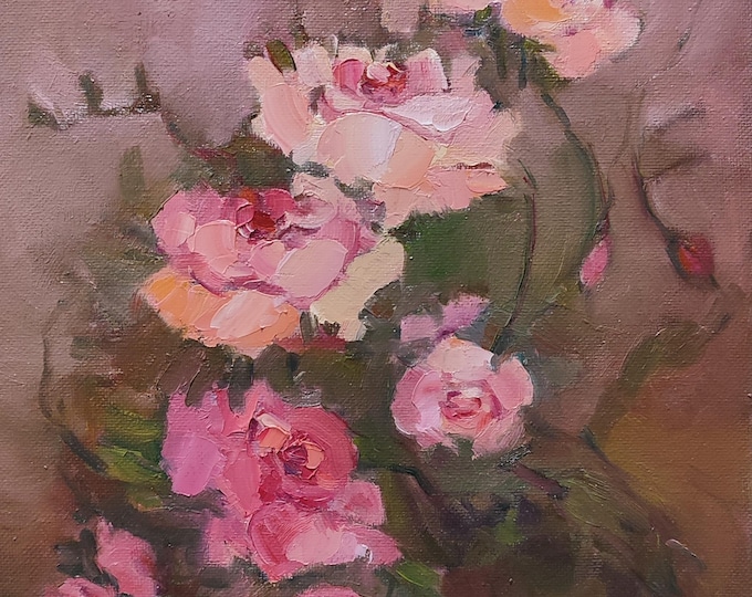 Rose Oil Painting Original, Flower Bouquet Painting Floral Still Life, Room Decor Aesthetic, Gifts for your best friend 12x9,5 inch 30x24 cm