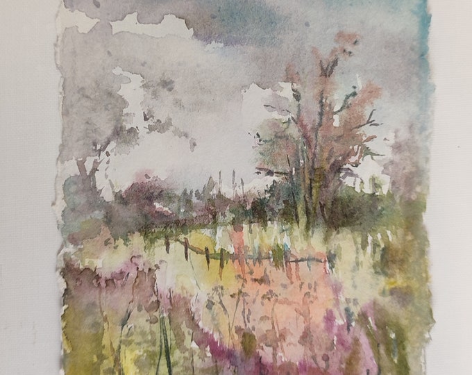 Autumnal Home Decor, Farmhouse Wall Art, Original Paintings, Watercolor Landscape 8x6 inch