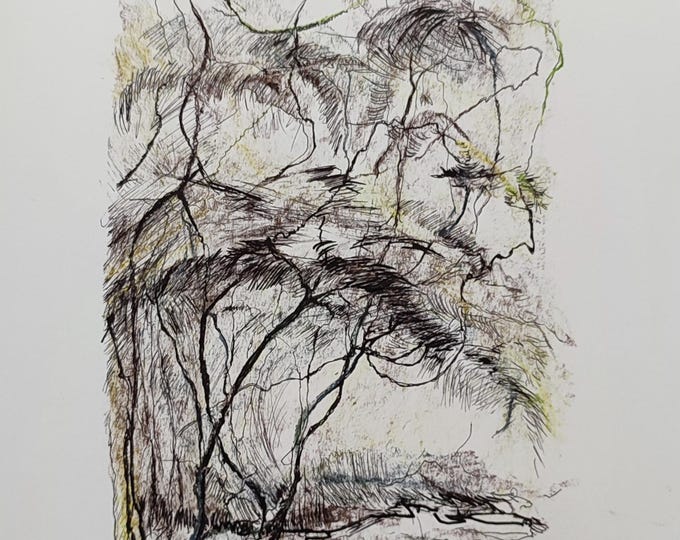 Original Drawing Tree Landscape Draw Forest Charcoal Pencil Sketch Pastel Pencil Ink Drawing