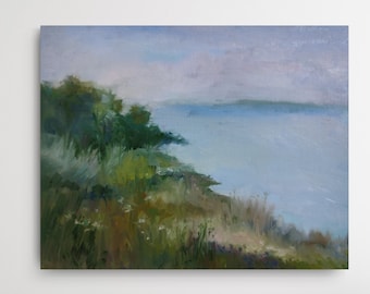 Oil Painting Original Farmhouse Wall Decor Summer Forest River Painting, Meadow Painting. Village Painting, Rustic Oil Painting 8x10 inch.