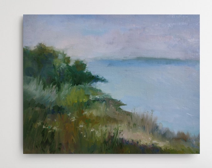 Oil Painting Original Farmhouse Wall Decor Summer Forest River Painting, Meadow Painting. Village Painting, Rustic Oil Painting 8x10 inch.