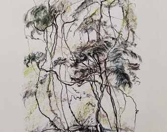 Disegno originale Albero Foresta Paesaggio Disegno a carboncino Matita Schizzo Pastello Matita Inchiostro