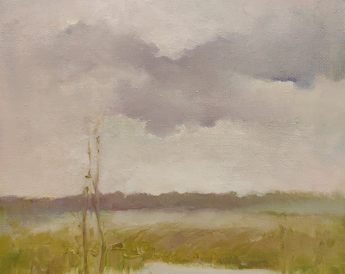 Autumnal Home Decor, Landscape Oil Painting, Lake House Decor. Rustic Oil Painting, Rainy day art. Original Neutral Color Art Grey Green.
