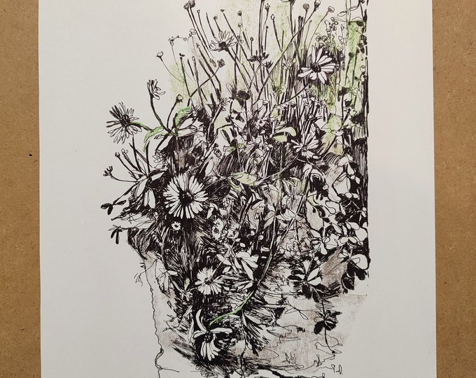 Original Wildflower Ink Drawing: Realistic Still Life Ar (22x30cm)