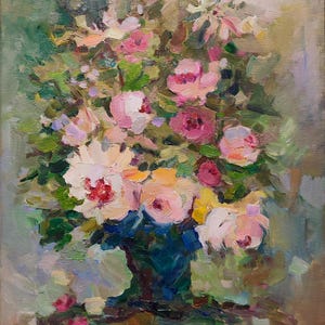 Oryginalny obraz olejny Rose, martwa natura kwiatowa, oryginalna sztuka impresjonistyczna, obraz olejny kwiatowy na płótnie, abstrakcyjny obraz olejny Rose