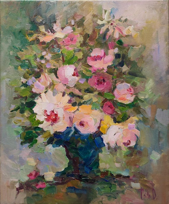 Rose Original Oil Painting, Floral Still Life Painting, Original Impressionistic Art, Floral Oil Painting Canvas, Abstract Rose Oil Painting