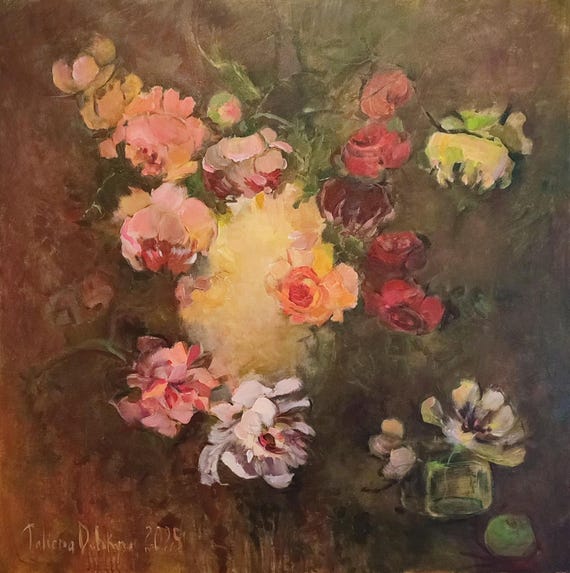 Oversize Painting, Oversized Canvas Art, Original Painted Canvas, Handmade Painting, Large Format Art Work, Large Floral Painting 36x36 inch
