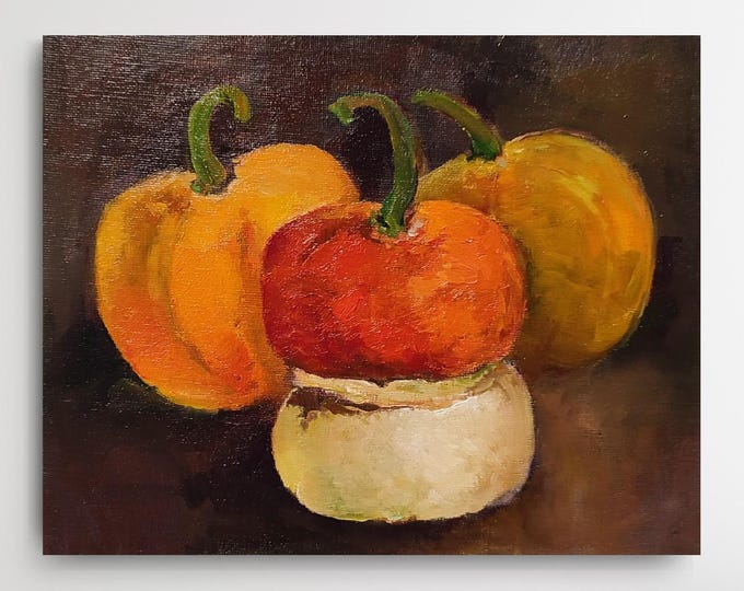 Fall Decor, Original Oil Painting, Pumpkin Wall Art, Fall Painting, Original Art Work, Bestfriend Gift, Autumnal Home Decor, Autumn Gift