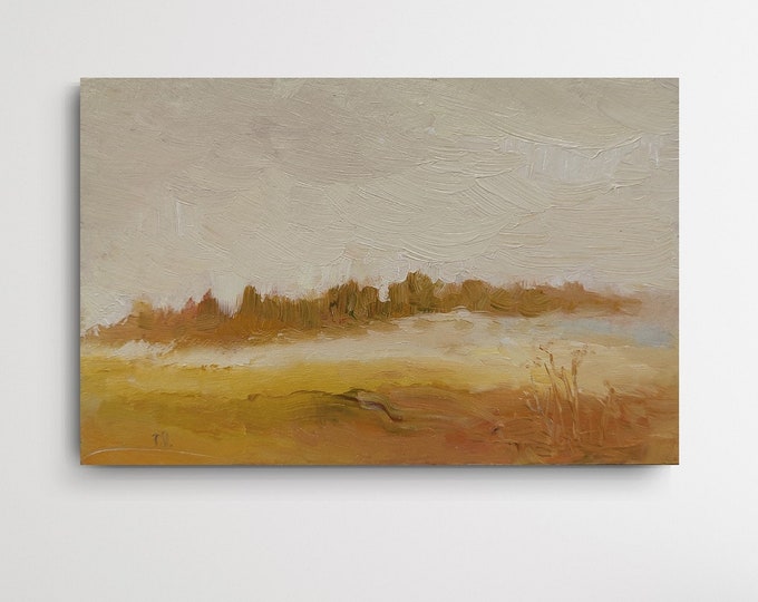 Farmhouse Wall Art Autumnal Home Decor Tiny Landscape Mustard Earth Tone 4,5x7 inches