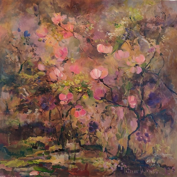 Original Painted Canvas, Oversized Canvas Art, Abstract Floral Painting. Original Expensive Paintings,"Flowering grass and wild rosehip"