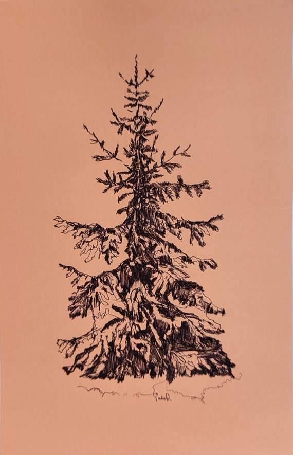 Christmas wall decore, ink drawing tree. Small presents and gifts for your best friend. ORIGINAL ink drawing.