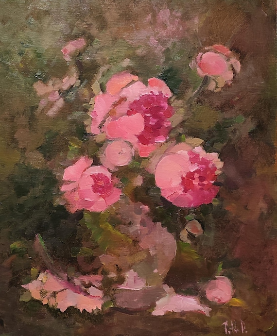 Peony Painting, Original Oil Painting, Dark Floral Still Life, Peony Bouquet Painting, Original Painting on Canvas, Peony's Oil Painting