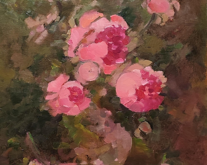 Peony Oil Painting, Original Painted Canvas, Dark Floral Still Life, Bouquet Painting, Peony's Art Work
