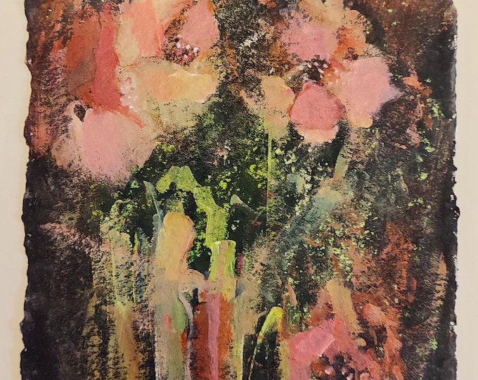 Dark Floral Original Painting: Abstract Poppy Flowers Expressionist Artwork (8x12inch)
