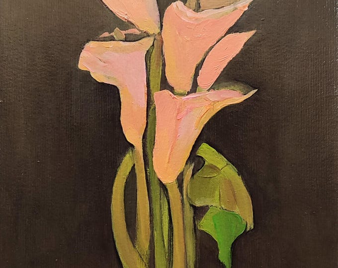 Original Orange Lilies Bouquet Acrylic Painting, Dark Floral Art (8x11 inch)