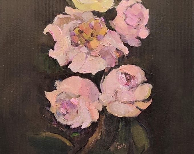 Original Rose Painting, Dark Floral Bouquet, Acrylic on Paper (8x11 inch)