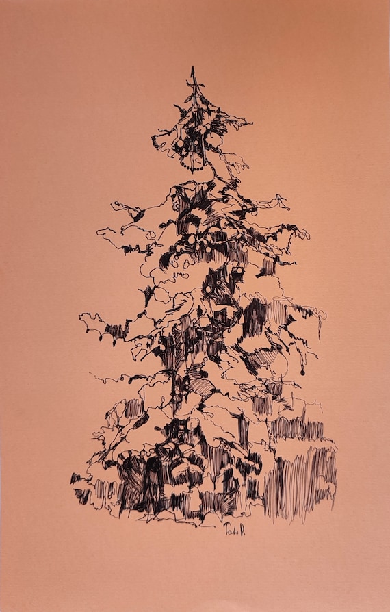 Trees Wall Art, ORIGINAL ink drawing, Nature Sketch.