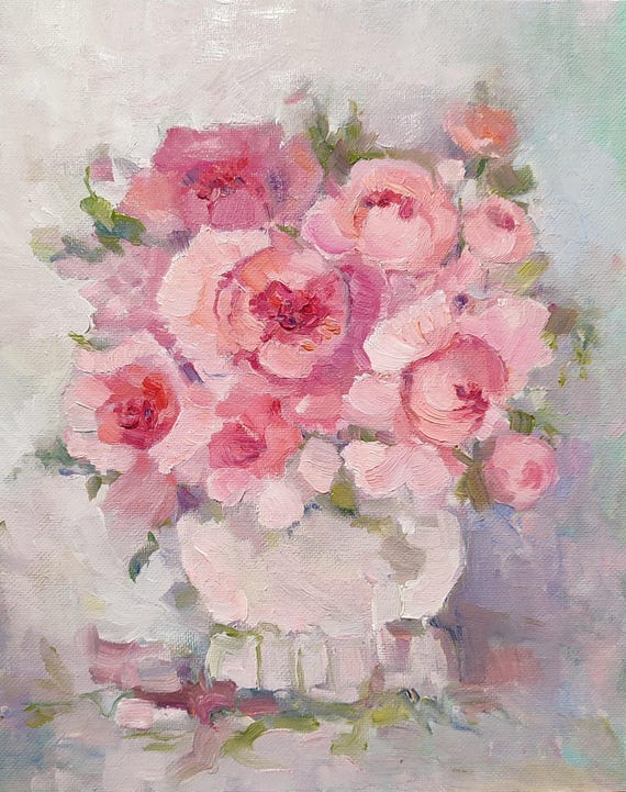 Roses Flower Painting, Original Oil Painting, Rose Oil Painting, Pink Rose Painting, Floral Still Life, Floral Oil Painting Bouquet Painting