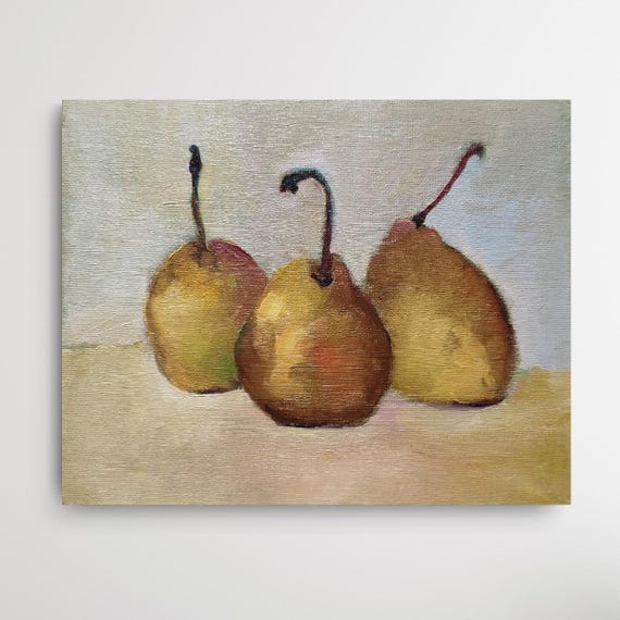 Original Oil Painting: Pear Fruit Still Life, Autumn Thanksgiving Decor