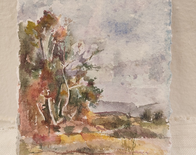 Autumn Painting: Original Watercolor Forest Wall Art, Autumnal Home Decor 5x7 inches.
