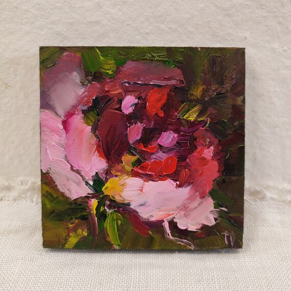 Roses Oil Painting, Oil Painting Original, Miniature Painting. Small Presents, Tiny Painting. Gift For Best Friend Female 4x4 inches.