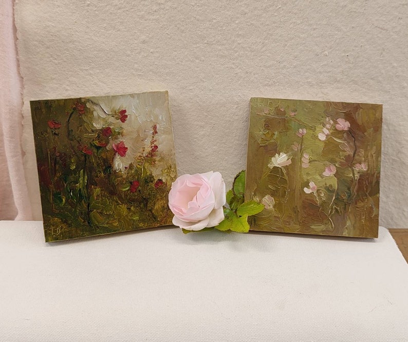 Mini Oil Painting. Miniature Painting Meadow Painting Pink Etsy
