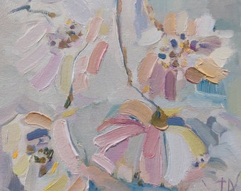 Abstract Wildflower Oil Painting: Pastel Floral Wall Art (8x8 inch)