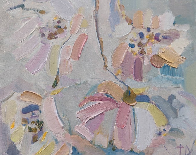 Abstract Wildflower Oil Painting: Pastel Floral Wall Art (8x8 inch)