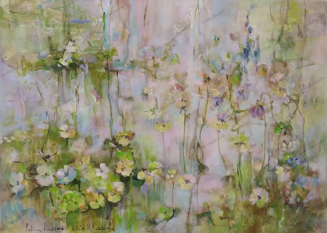 Large Spring Art Spring Flowers Large Abstract Original Art Painting Acrylic Meadow Art ...