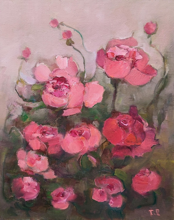 Original Rose Oil Painting Floral Still Life, Flower Bouquet Painting. Room Decor Aesthetic, Gifts for your best friend 12x9,5 inch 30x24 cm