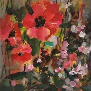 Poppy Flower Painting, Original Painting on Canvas, Poppies Original Impressionistic Art, Floral Abstract Painting in Red and Black