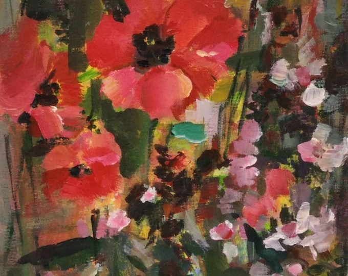 Poppy Flower Painting, Original Painting on Canvas, Poppies Original Impressionistic Art, Floral Abstract Painting in Red and Black