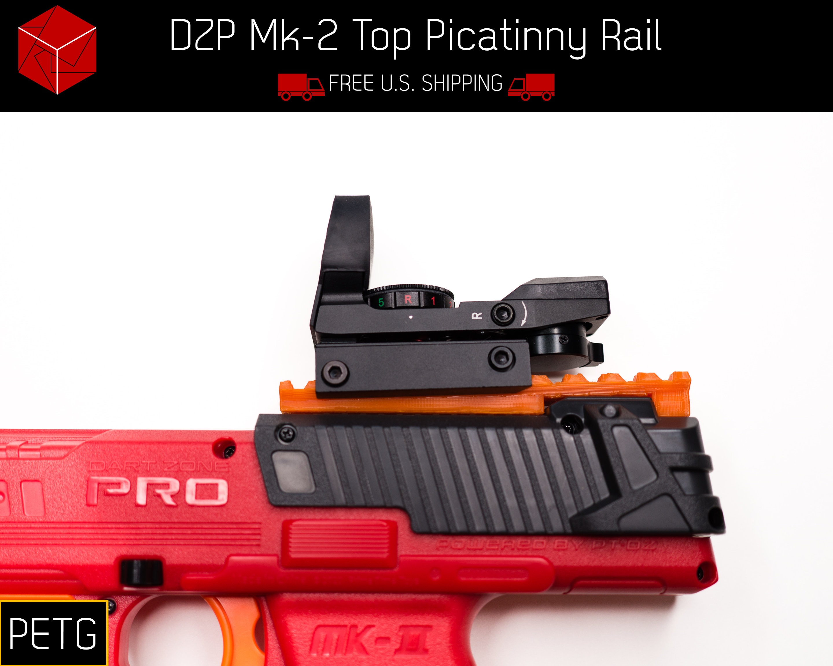 Top Picatinny Attachment Rail (PETG) for Dart Zone Pro Mk-2.0