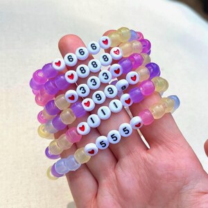 Custom Beaded Angel Number Bracelet | Numerology, Metaphysical Jewelry, UV Reactive Color Changing, Clear to Purple Pink Yellow and Blue